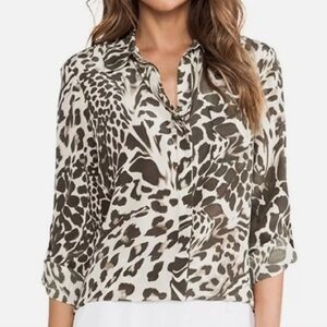 Diane von Furstenberg Long Sleeve Animal Print Silk Blouse- size 0